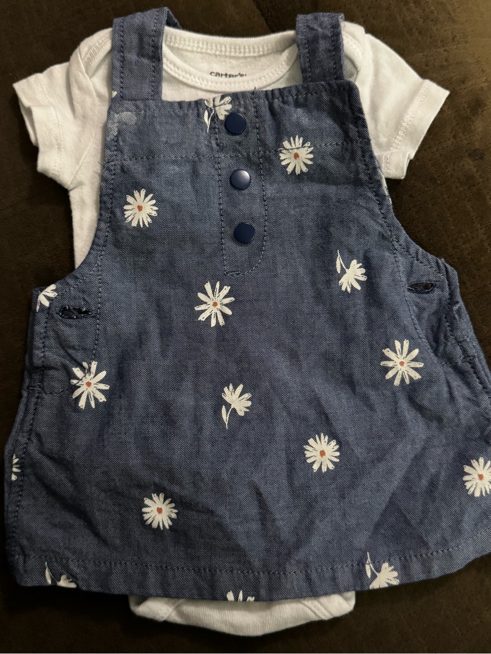 Children's Daisy Print Denim Look Overall Dress - Blue